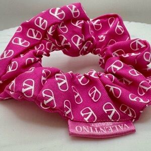 GWP- Valentino Beauty Pink Scrunchie with White Logo Design